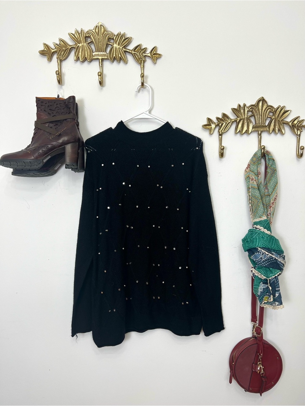 Love and legend black knit sweater with studs Xl ptp 24.5” l 32.5”